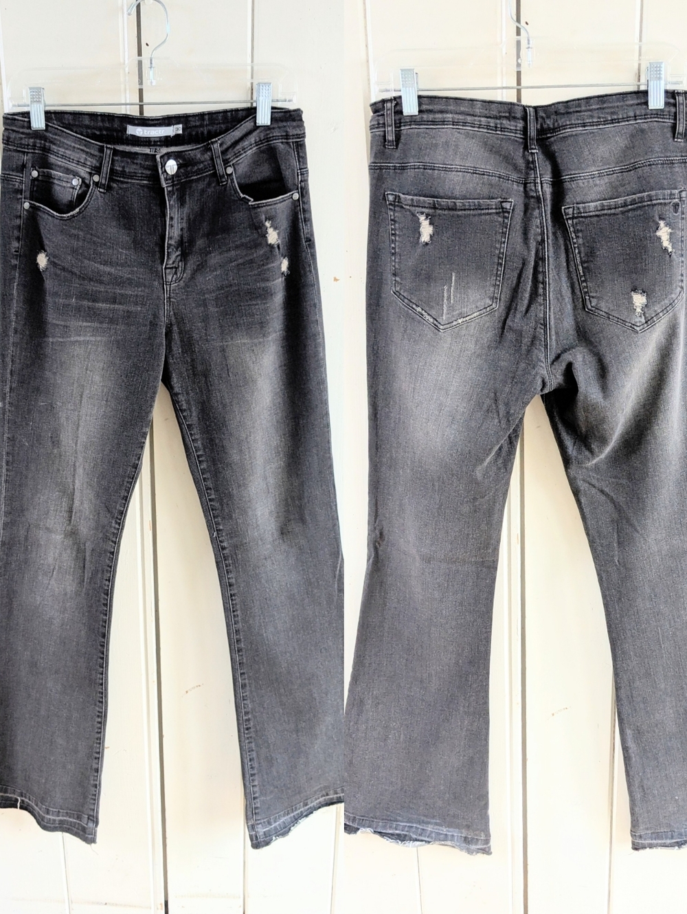 Tractr Distressed Raw Hem Wide Leg Black Wash Denim Sz 30